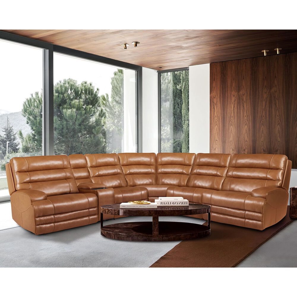 Oxford Furniture 6-Piece Leather Power Reclining Sectional in Softee Buckskin, , large