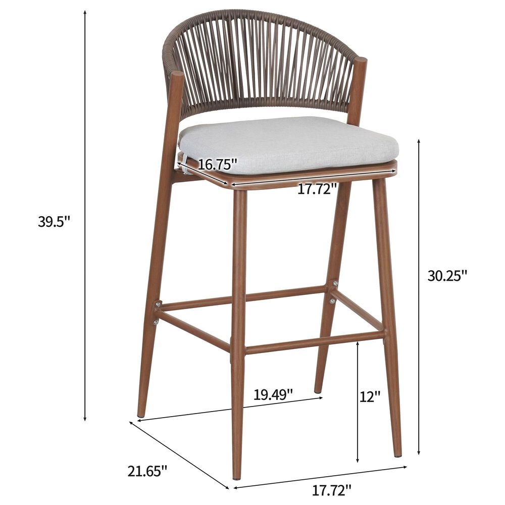 Hearth and Haven 30" Outdoor Barstool with Teak Frame in Light Gray (Set of 2), , large