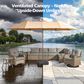 HOMLUX 2-Piece 14.5 ft Patio Umbrella with All-weather Rattan Rectangular Coffee Table Outdoor Set in Khaki, , large