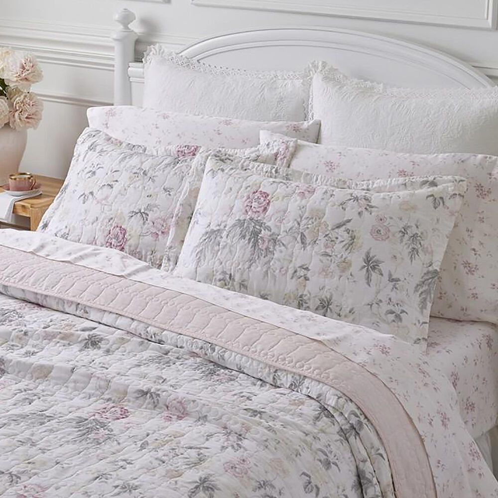 Revman Breezy Floral 3-Piece King Quilt Set in Pastel Grey, , large