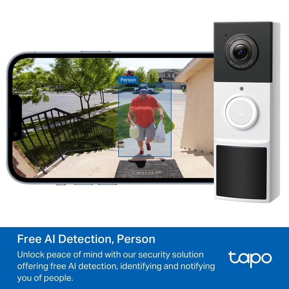 TP-Link 2K Smart Wi-Fi Doorbell Camera and Chime in White, , large