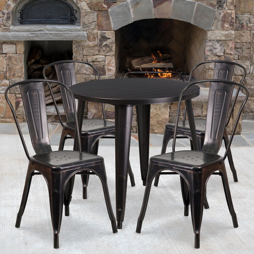 Flash Furniture 5-Piece Metal Bistro Table Set in Antique Gold, , large