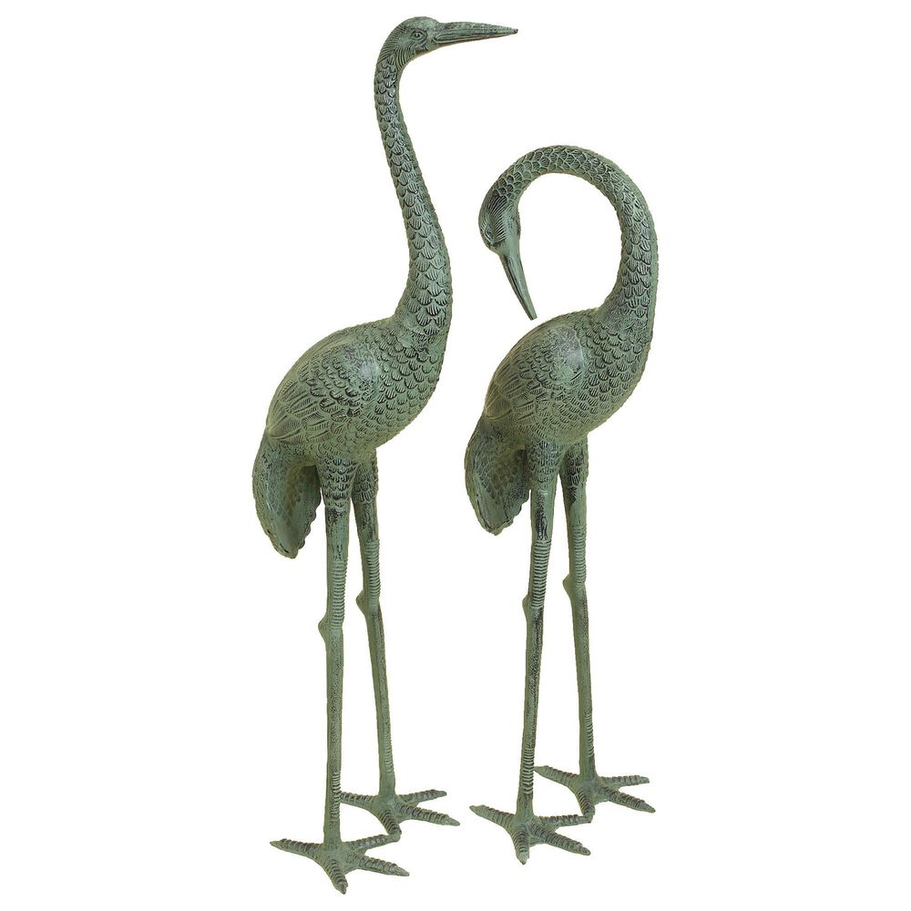 Maple and Jade Crane Sculptures in Dark Green (Set of 2), , large