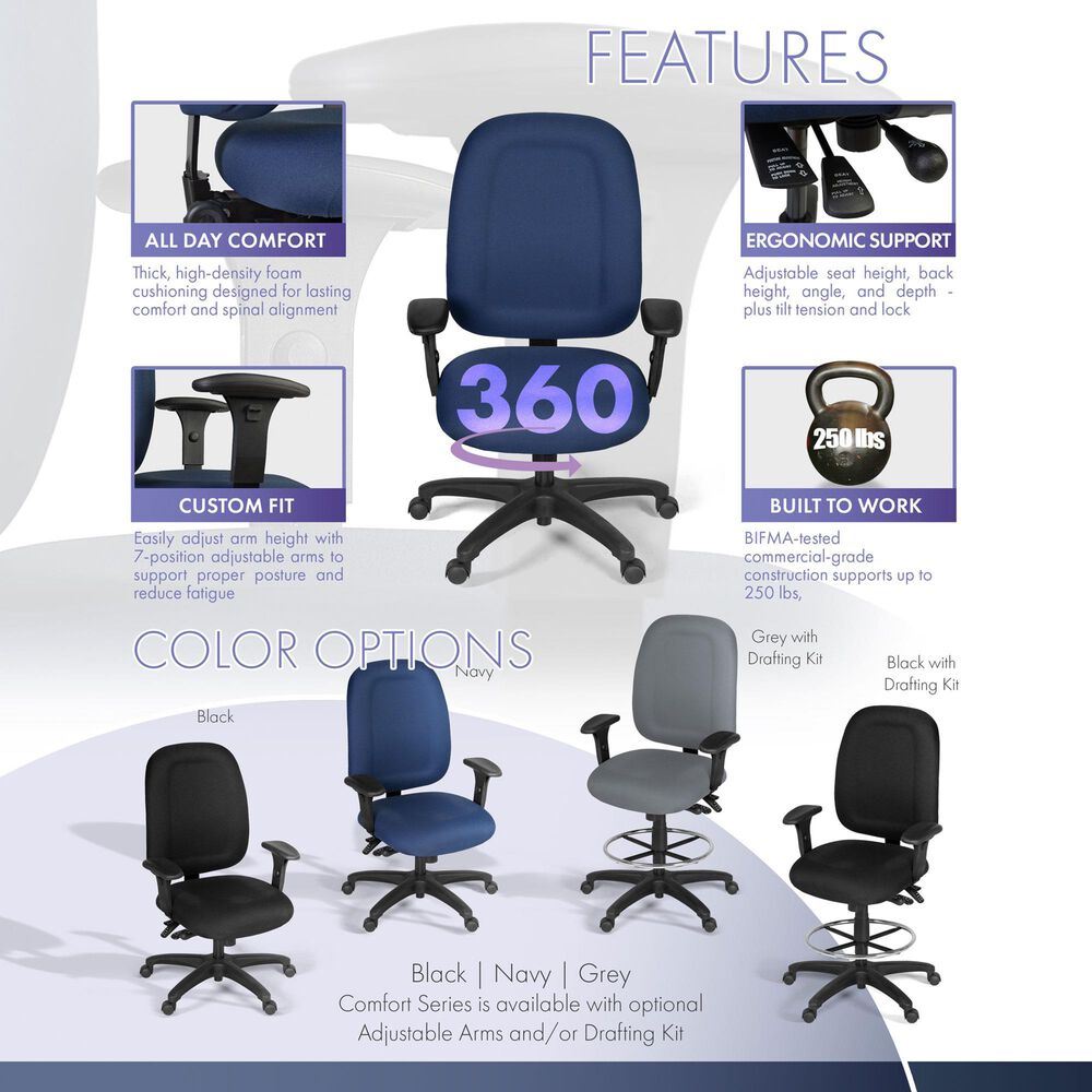 Regency Global Sourcing Comfort Series Multifunctional Swivel Computer Task Chair in Navy Blue, , large