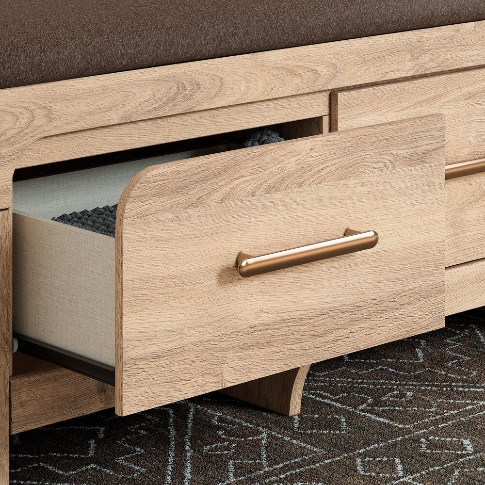 Ashley Kinlanni Storage Bench with Brown Cushion in Tan, , large