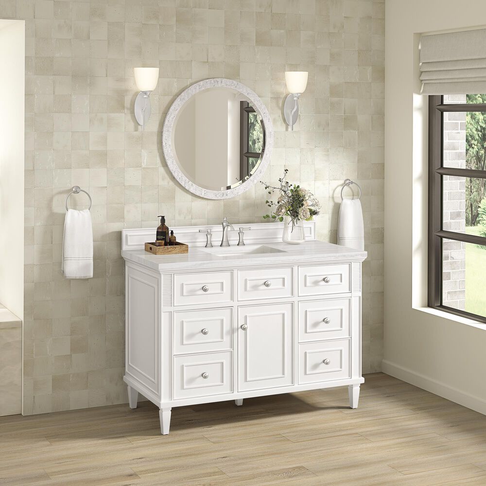 James Martin Vanities Lorelai 48&quot; Single Vanity in Bright White with 3 cm Arctic Fall Solid Surface Top, , large
