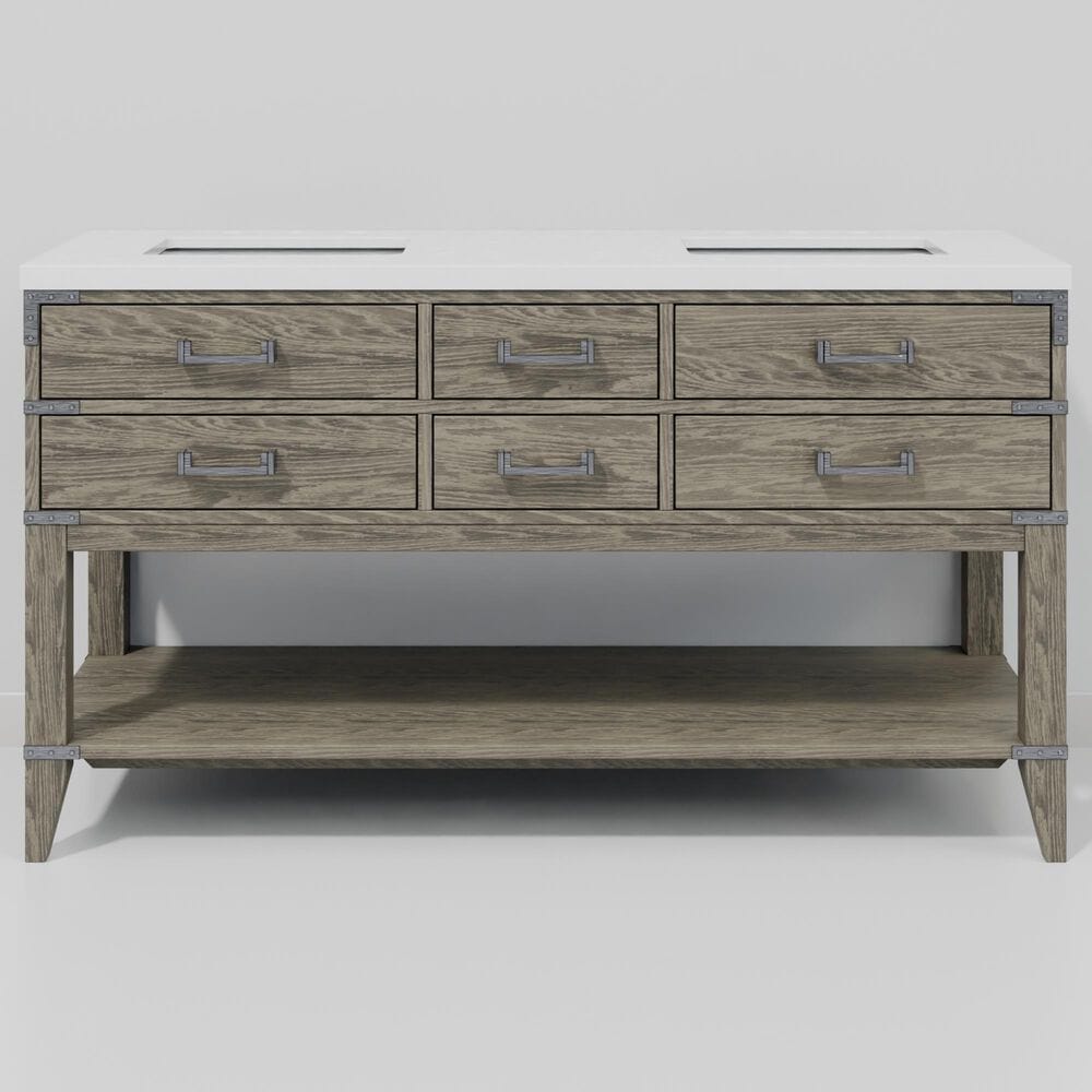 Lexora Home Norwalk 60" Double Bathroom Vanity in Grey Oak with White Cultured Marble Top  and Rectangle Sink, , large