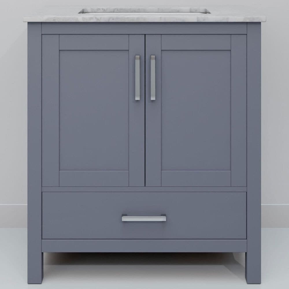 Lexora Home Jacques 30" Single Bathroom Vanity in Dark Grey with 2 cm White Carrara Marble Top and Rectangular Sink, , large