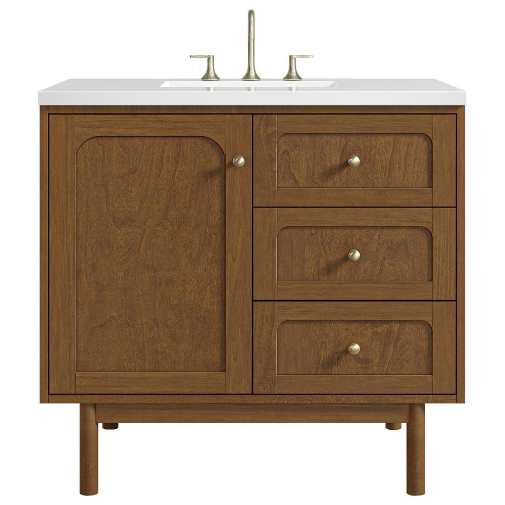 James Martin Laurent 36" Single Bathroom Vanity in Honey Oak with 3 cm Victorian Silver Silestone Top and Rectangular Sink, , large