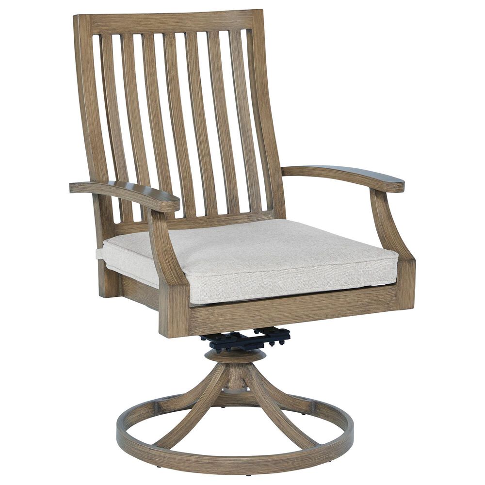 Ashley Rainier Ranch 7-Piece Patio Rectangular Dining Set in Brown and Beige, , large