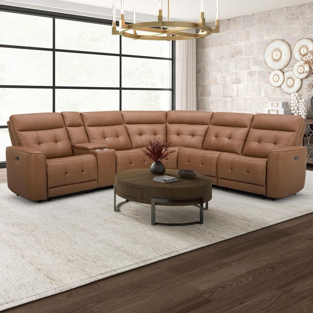 Interlochen 6-Piece Leather Power Reclining Sectional with Power Headrests in Aline Butternut, , large