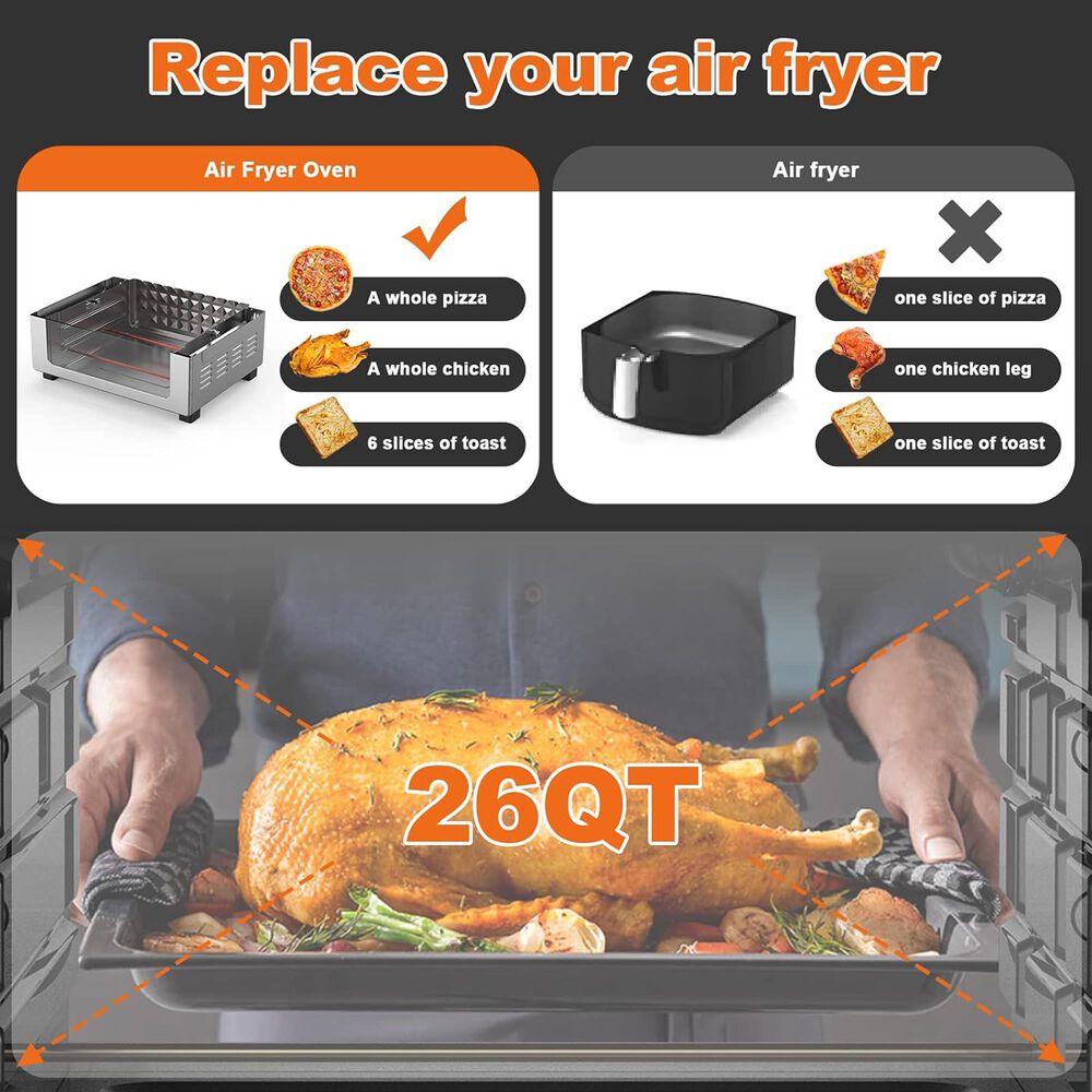 HOMLUX 26 Qt Air Fryer Toaster Oven in Silver, , large