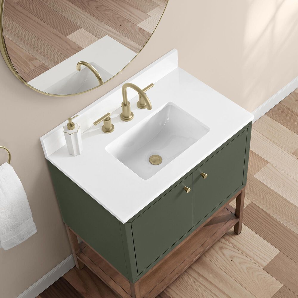 37B Isadore 30" Single Bathroom Vanity Cabinet in Deep Olive Green and White Composite Stone Top and Backsplash, , large