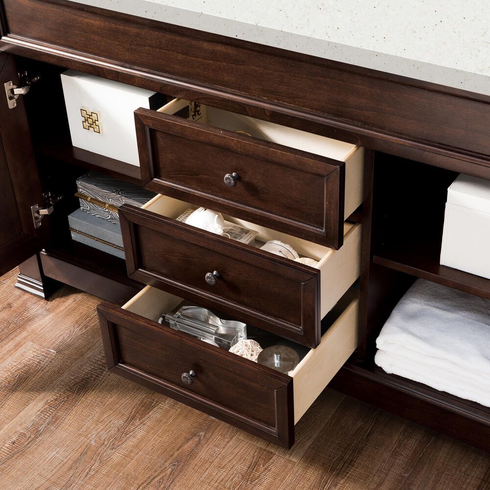 James Martin Vanities Brookfield 60&quot; Single Bathroom Vanity in Burnished Mahogany with 3 cm Lime Delight Quartz Top and Rectangular Sink, , large