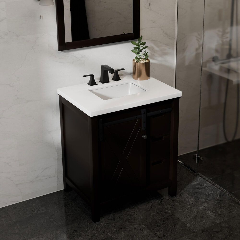 Lexora Home Marsyas 30&quot; Single Bathroom Vanity in Brown with White Quartz Top and Rectangular Sink, , large
