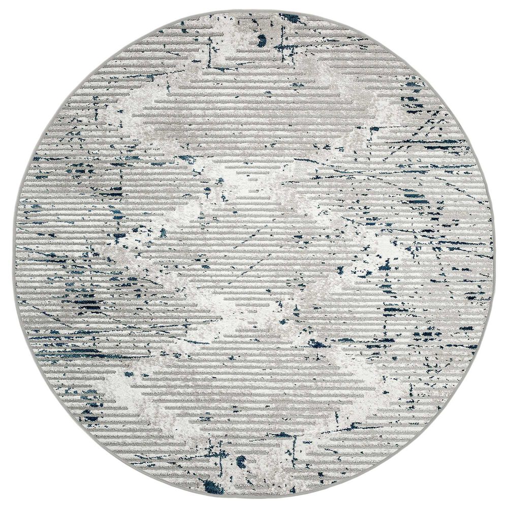 Radici USA Davide Geometric 7"10" Round Blue Area Rug, , large