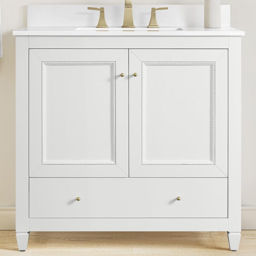 37B Claudine 36" Single Bathroom Vanity in Bright White with Glossy White Composite Stone Top and Backsplash, , large