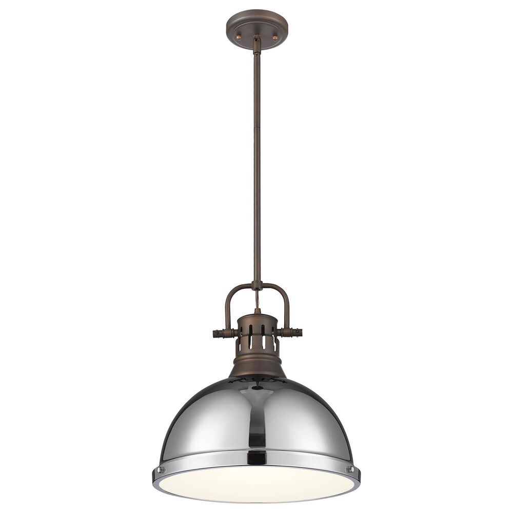 Golden Lighting Duncan 1-Light Pendant with Rod and Chrome Shade in Rubbed Bronze, , large