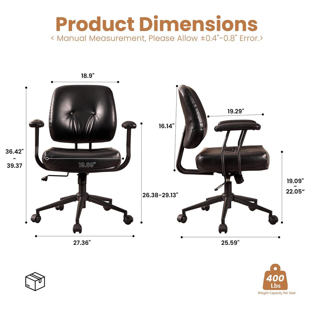 HOMLUX Executive Office Chair with PU Fabric Cushion in Black, , large