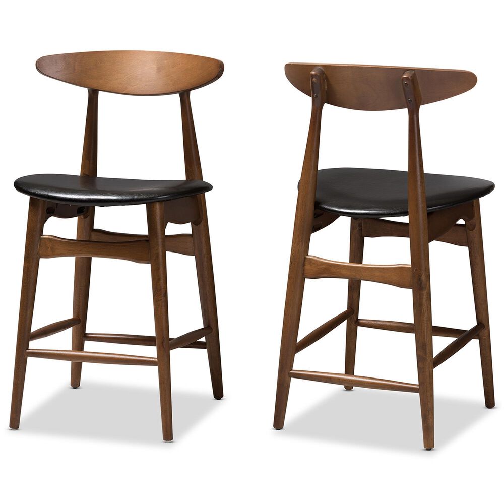Baxton Studio Flora Counter Stool in Walnut (Set of 2), , large