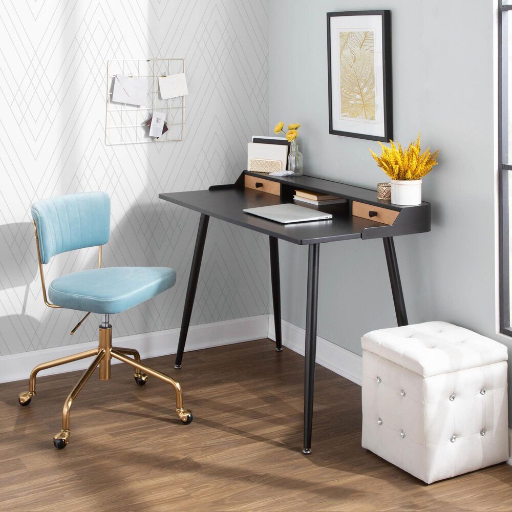 Lumisource Tania Task Chair with Light Blue Velvet Cushion in Gold, , large