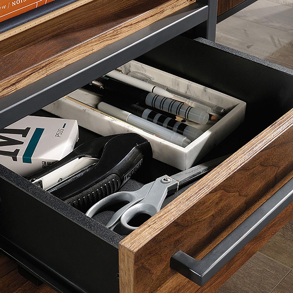 Sauder Nova Loft LShaped Desk in Grand Walnut and Black Shop NFM