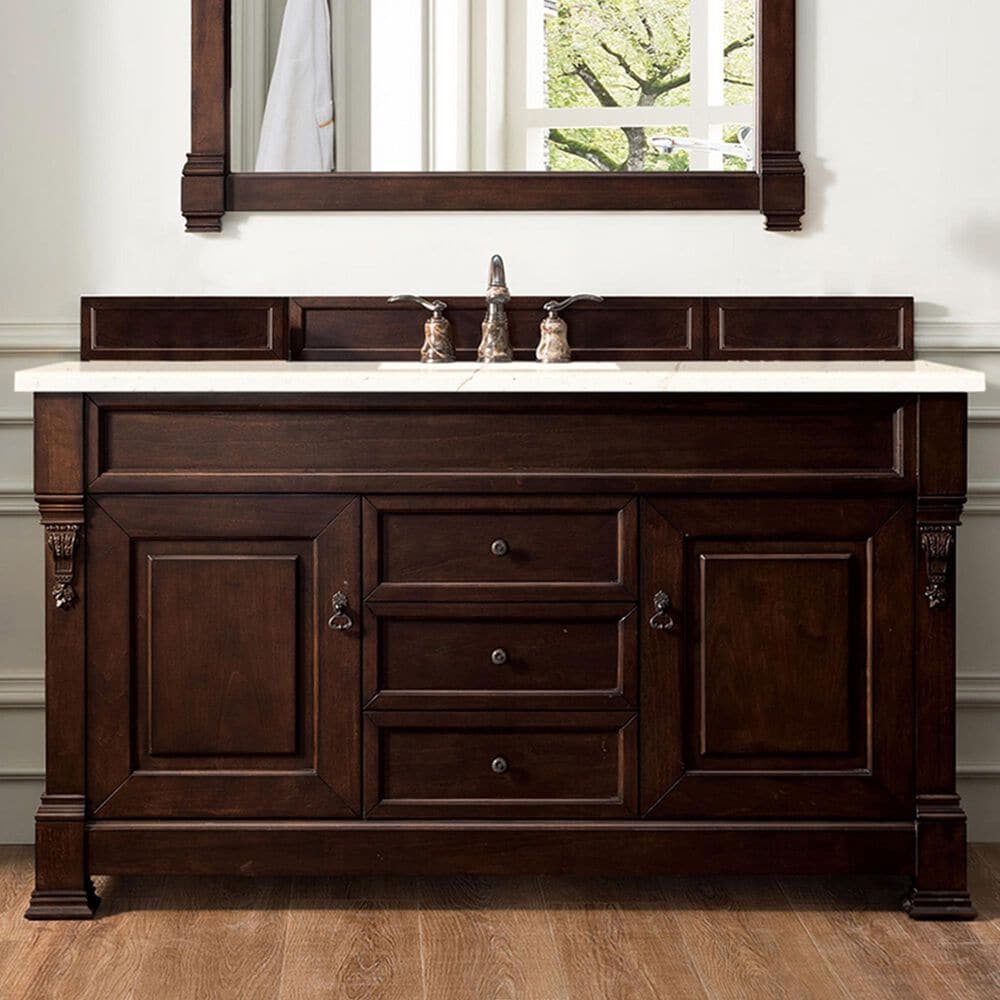 James Martin Vanities Brookfield 60&quot; Single Bathroom Vanity in Burnished Mahogany with 3 cm Eternal Marfil Quartz Top and Rectangle Sink, , large