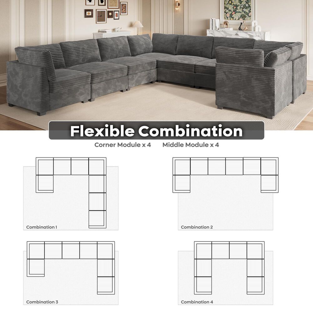 HOMLUX 8-Piece Oversized U-Sectional in Gray, , large