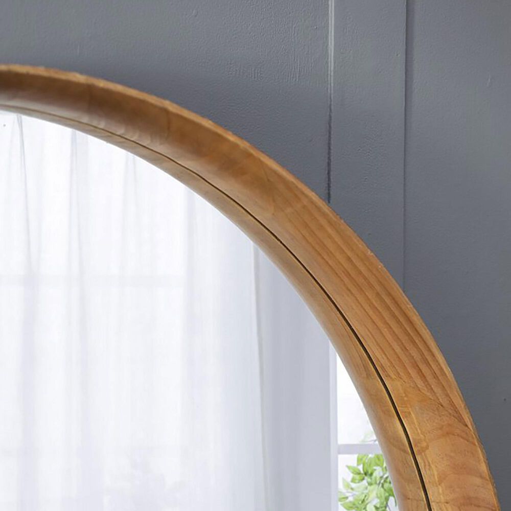 A&amp;B Home Round Wall Mirror in Brown, , large