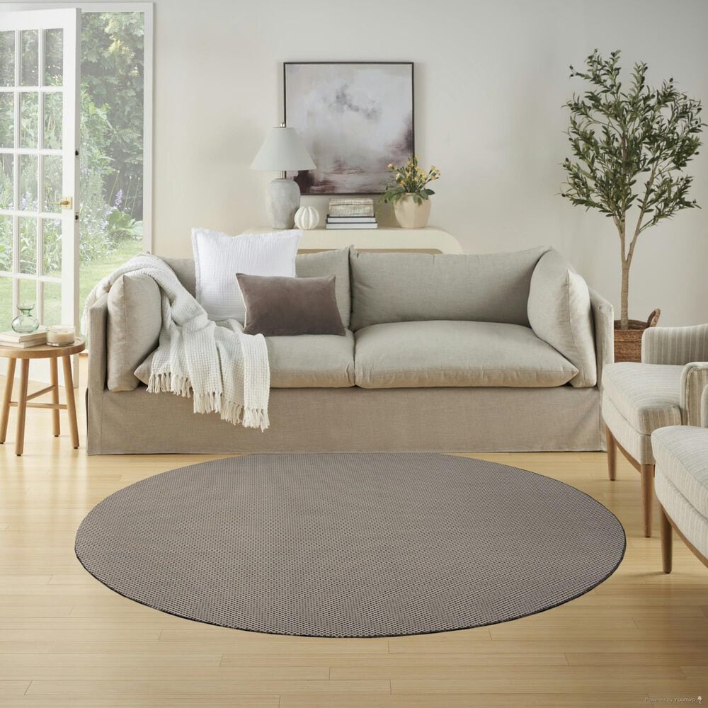 Nourison Courtyard Ivory and Charcoal 6&#39; Round Indoor/Outdoor Area Rug, , large