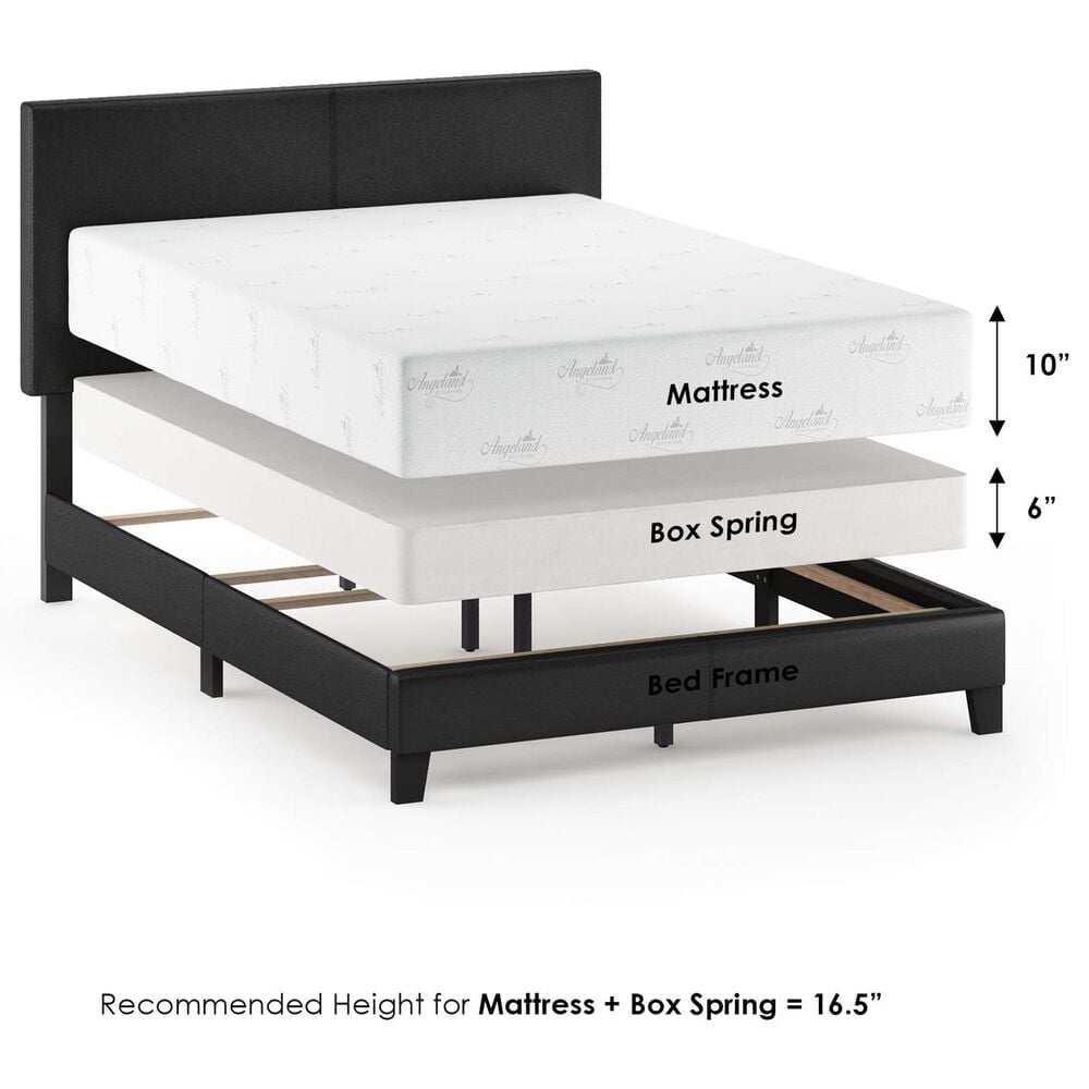 HOMLUX Pessac Full PU Leather Upholstered Panel Bed Frame in Black, , large