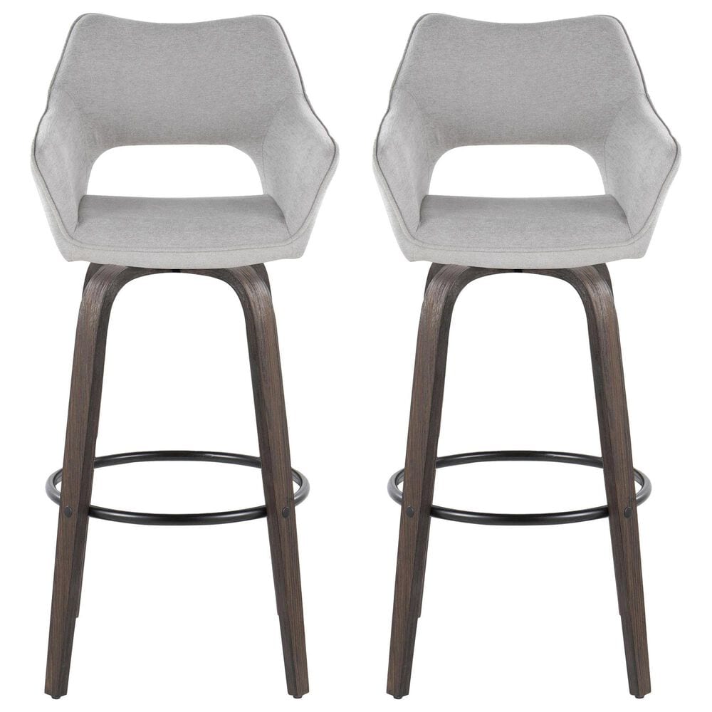 LumiSource Mustang 30" Swivel Bar Stool with Grey Fabric Upholstery in Glazed Walnut and Black (Set of 2), , large