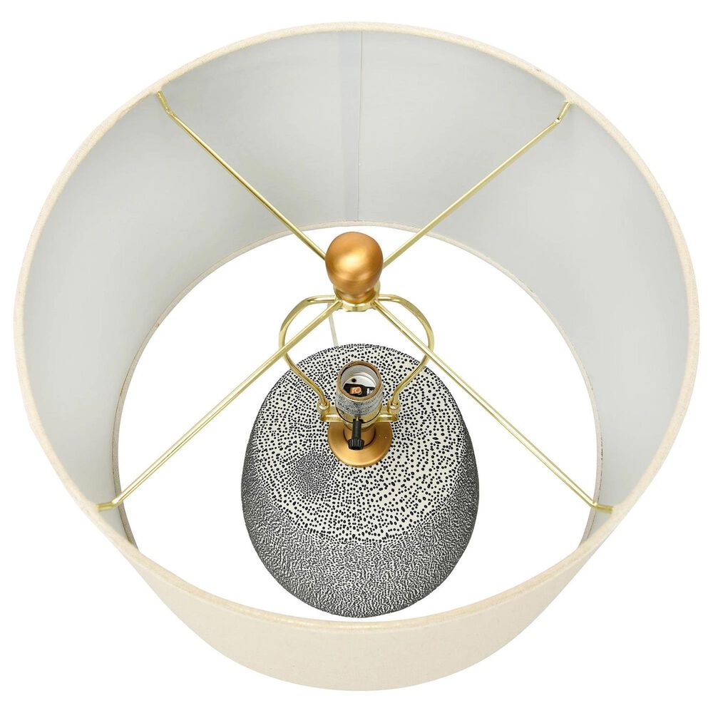 Creative Coop Oslo Textured Stoneware Table Lamp in Blue and Gold, , large