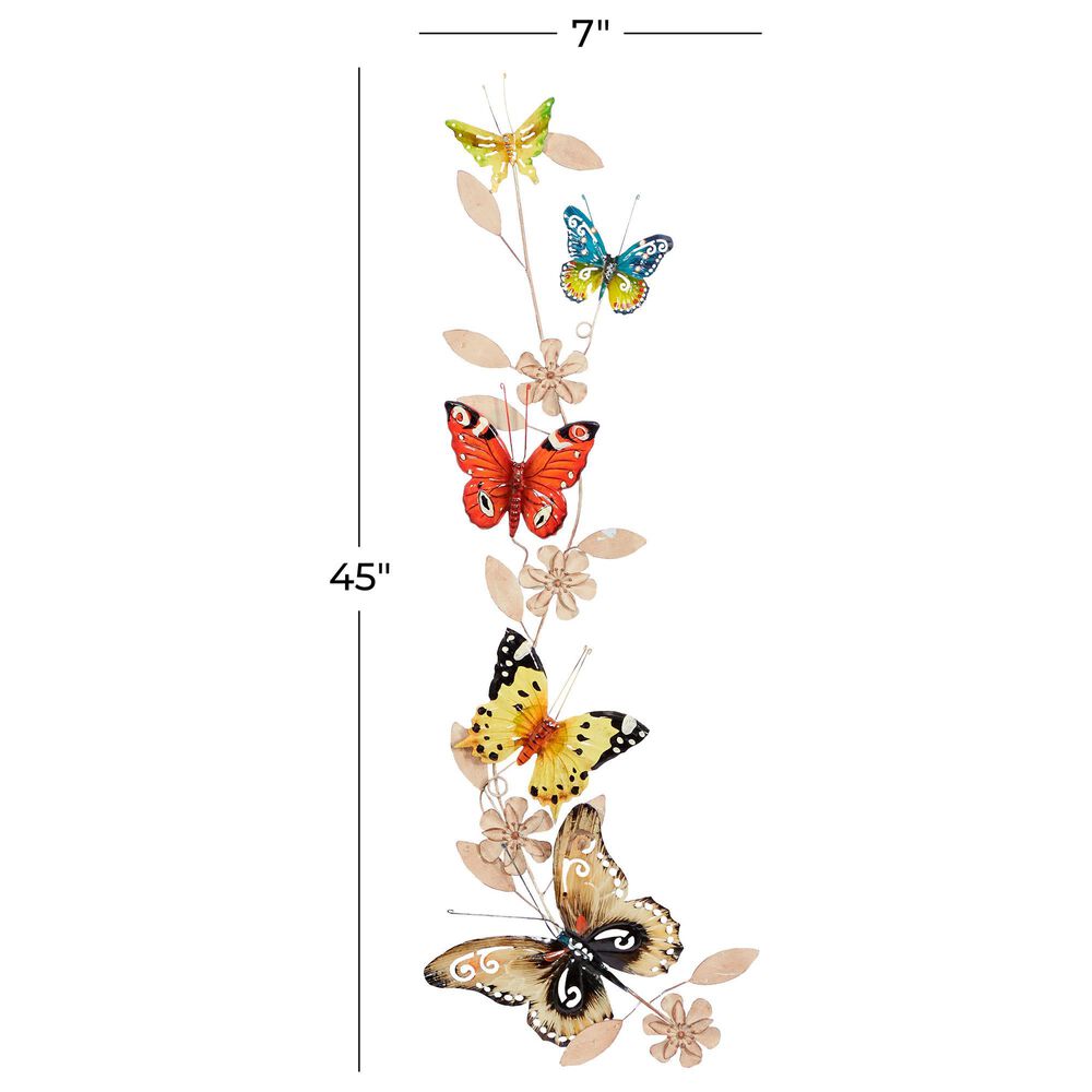 Maple and Jade 45&quot; x 7&quot; Eclectic Butterfly Wall Decor in Green, Blue, Red, Yellow, Brown and Black, , large