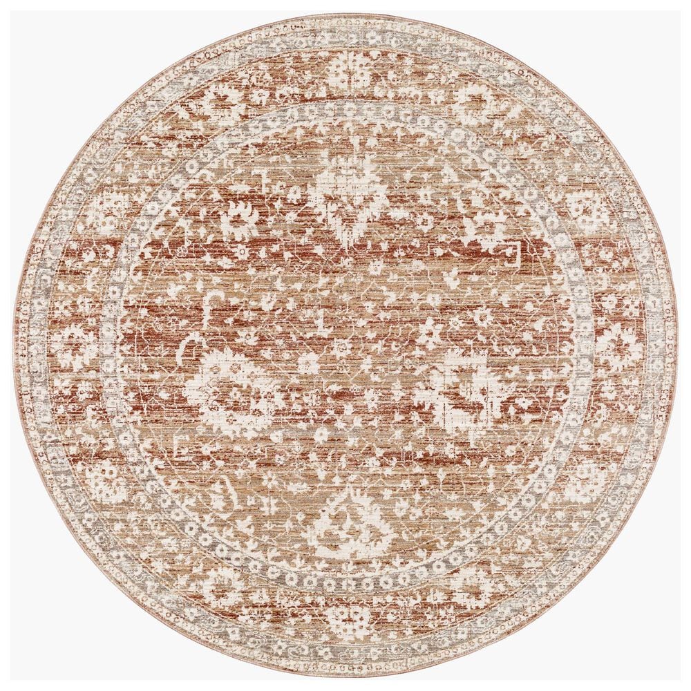 Surya Carlisle 5&#39;3&quot; Round Dusty Pink, Ivory, Pale Blue, Sage, Olive and Medium Brown Area Rug, , large