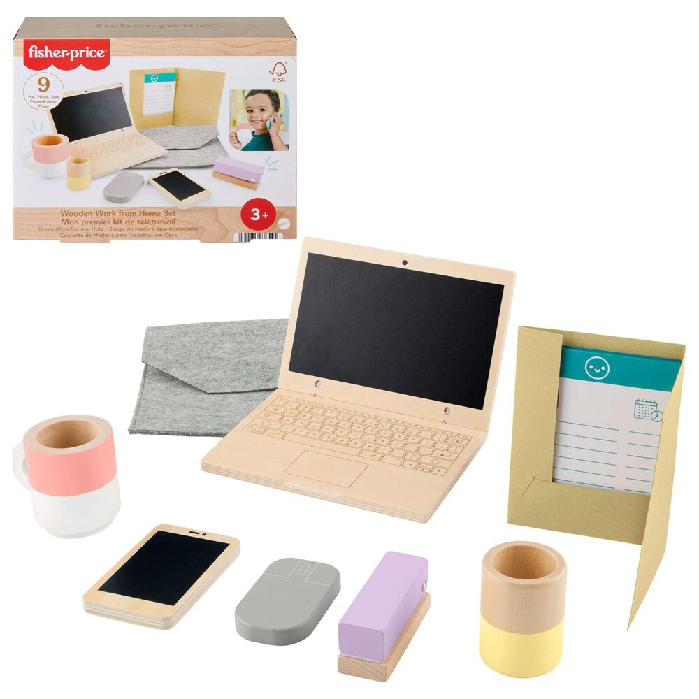 Fisher Price Wood Pretend Play Work From Home Set in Multicolor, , large