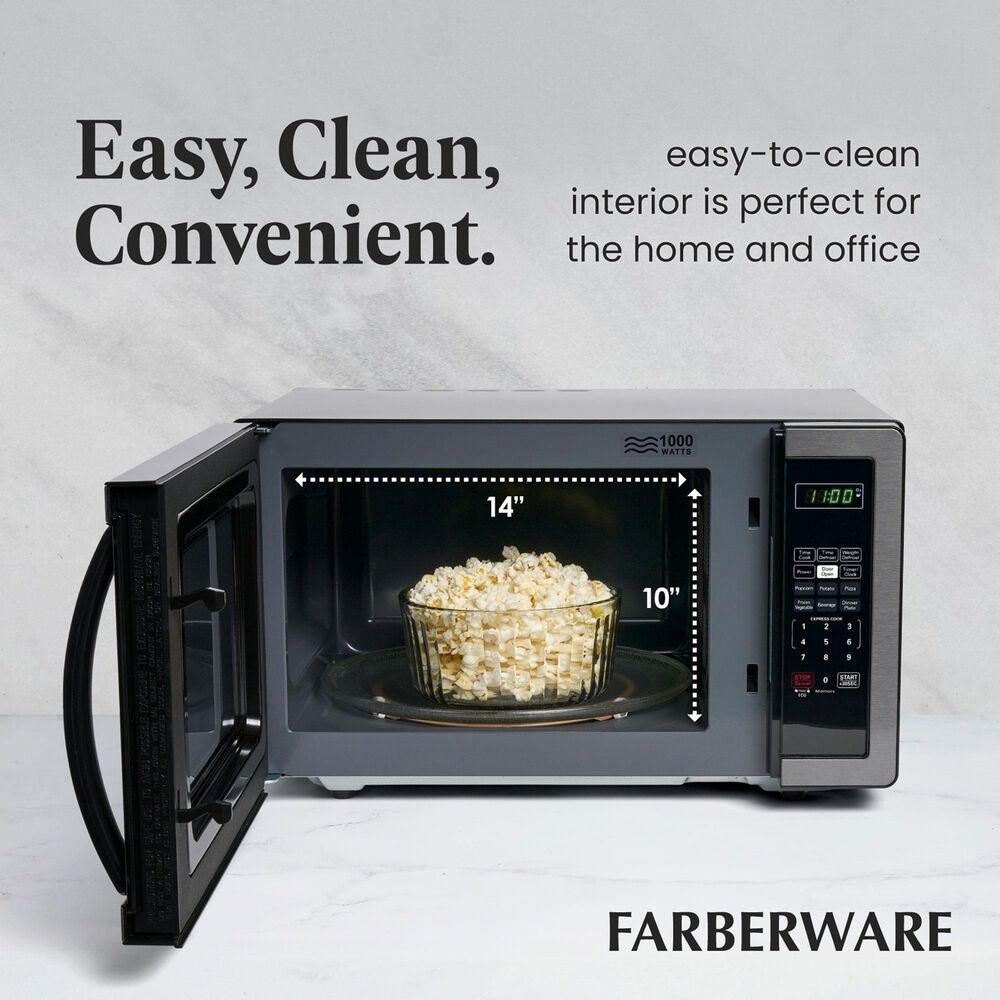 Faberware 1.1 Cu. Ft. Classic Microwave Oven in Black Stainless Steel, , large