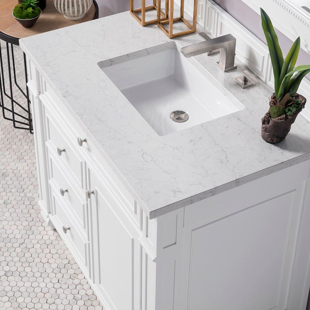 James Martin Vanities Bristol 36&quot; Single Bathroom Vanity in Bright White with 3 cm Eternal Jasmine Pearl Quartz Top and Rectangular Sink, , large