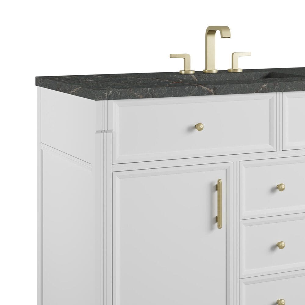 James Martin Bellshire 48" Single Bathroom Vanity in Bright White with 3 cm Parisien Bleu Silestone Top and Rectangular Sink, , large
