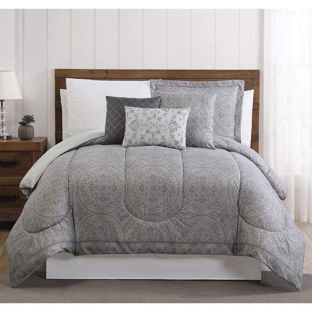 Pem America Style 212 12-Piece King Calista Comforter Set in White and Grey, , large
