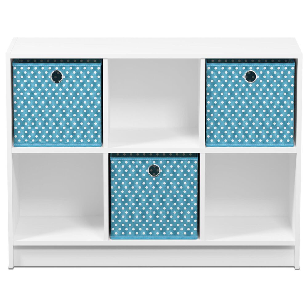 HOMLUX 6-Cube Bookshelf Bookcase with Light Blue Storage Bins in White, , large