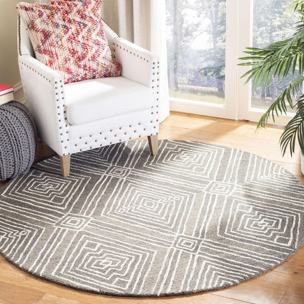 Safavieh Micro-Loop 5&#39; Round Dark Grey and Ivory Area Rug, , large