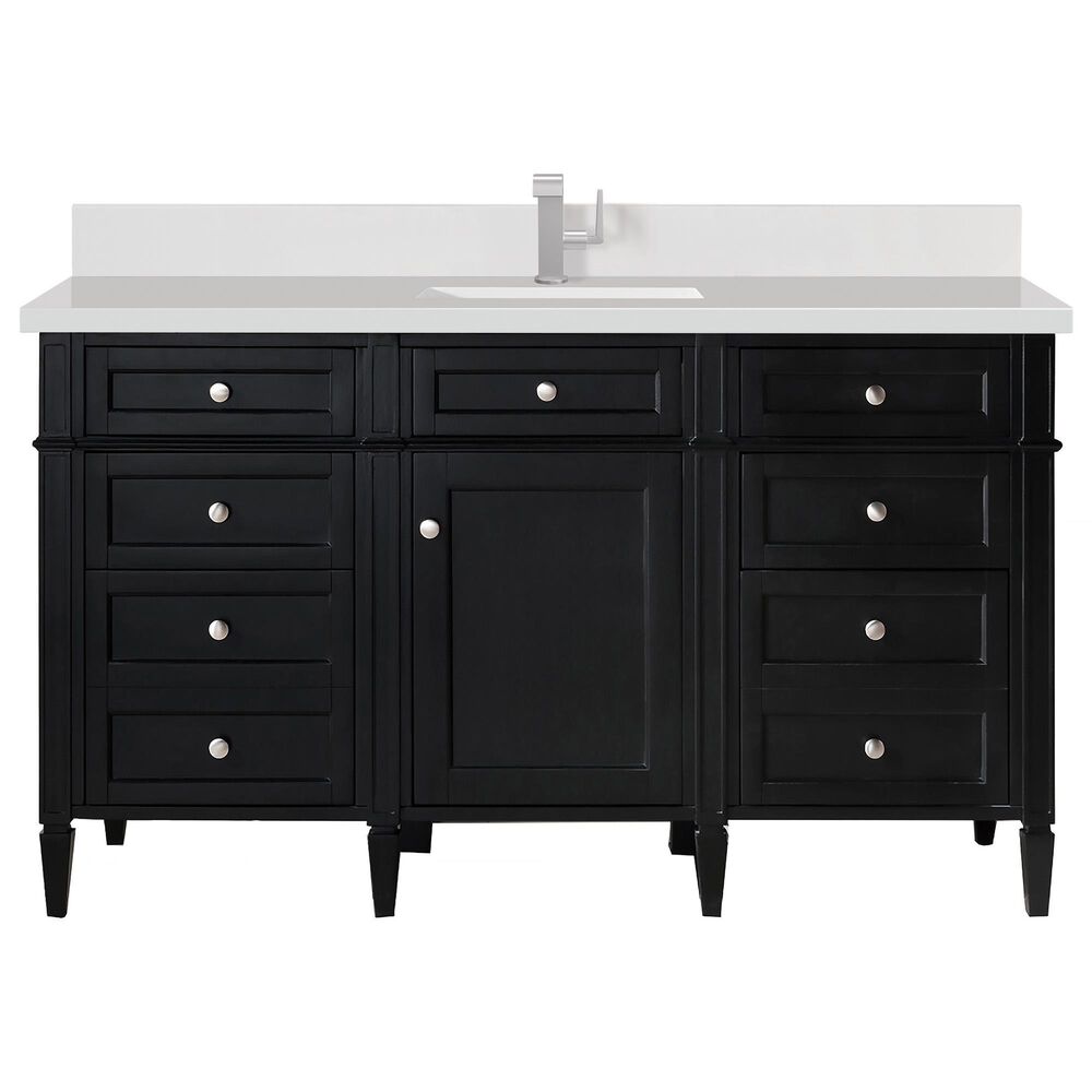 James Martin Vanities Brittany 48" Single Bathroom Vanity in Black Onyx with Single Hole 3 cm White Zeus Quartz Top and Rectangular Sink, , large
