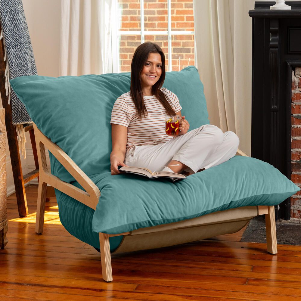 Jaxx Saxx Lush Velvet Bean Bag Lounge Chair in Turquoise, , large