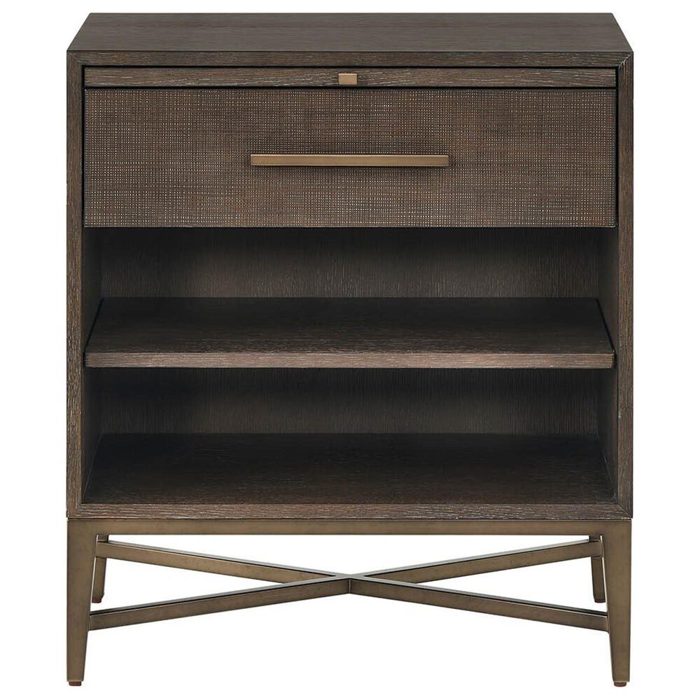 Furniture Worldwide Montclair 1-Drawer Nightstand in Medium Brown and Smoked Gold, , large