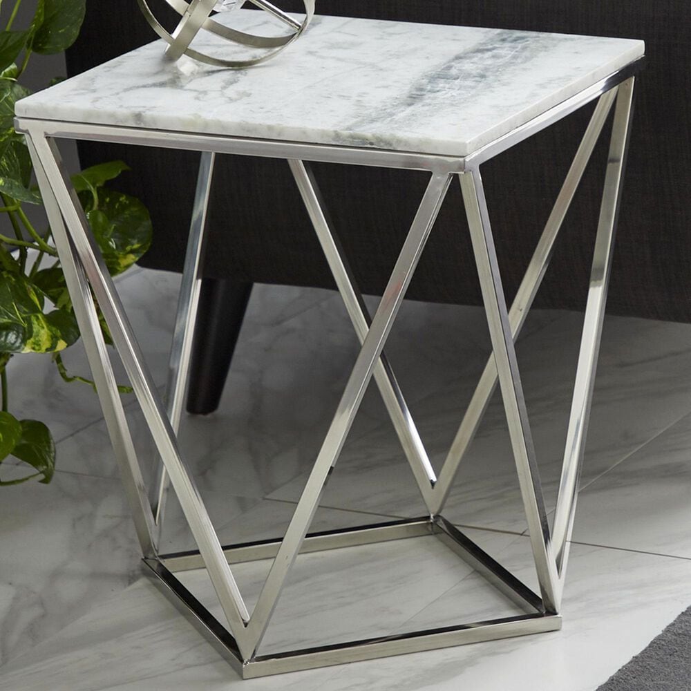 Maple and Jade Geometric Accent End Table in Silver and White, , large