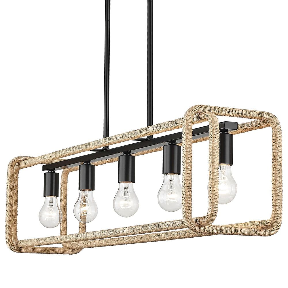 Golden Lighting Camden 5-Light Linear Pendant in Matte Black and Natural, , large