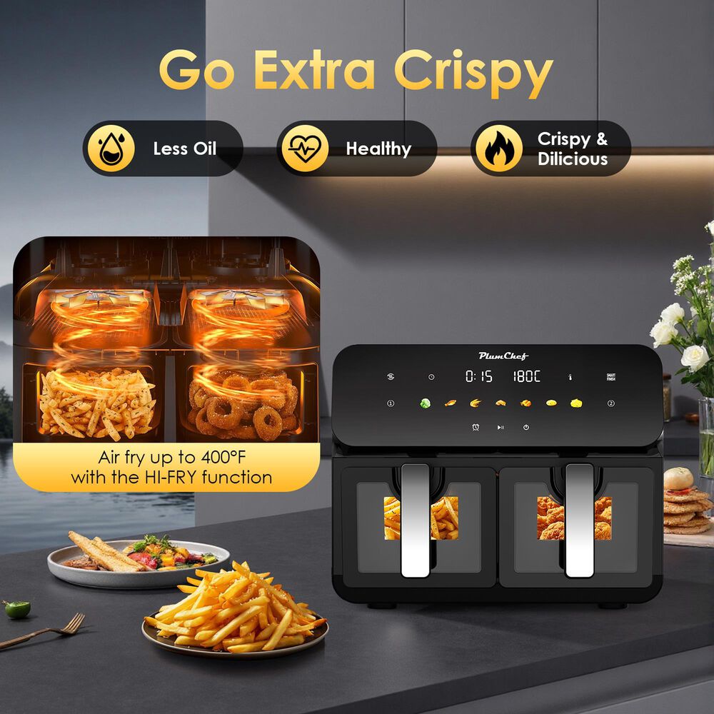 HOMLUX 10 Qt Dual Air Fryer with Easy-View Window in Black, , large