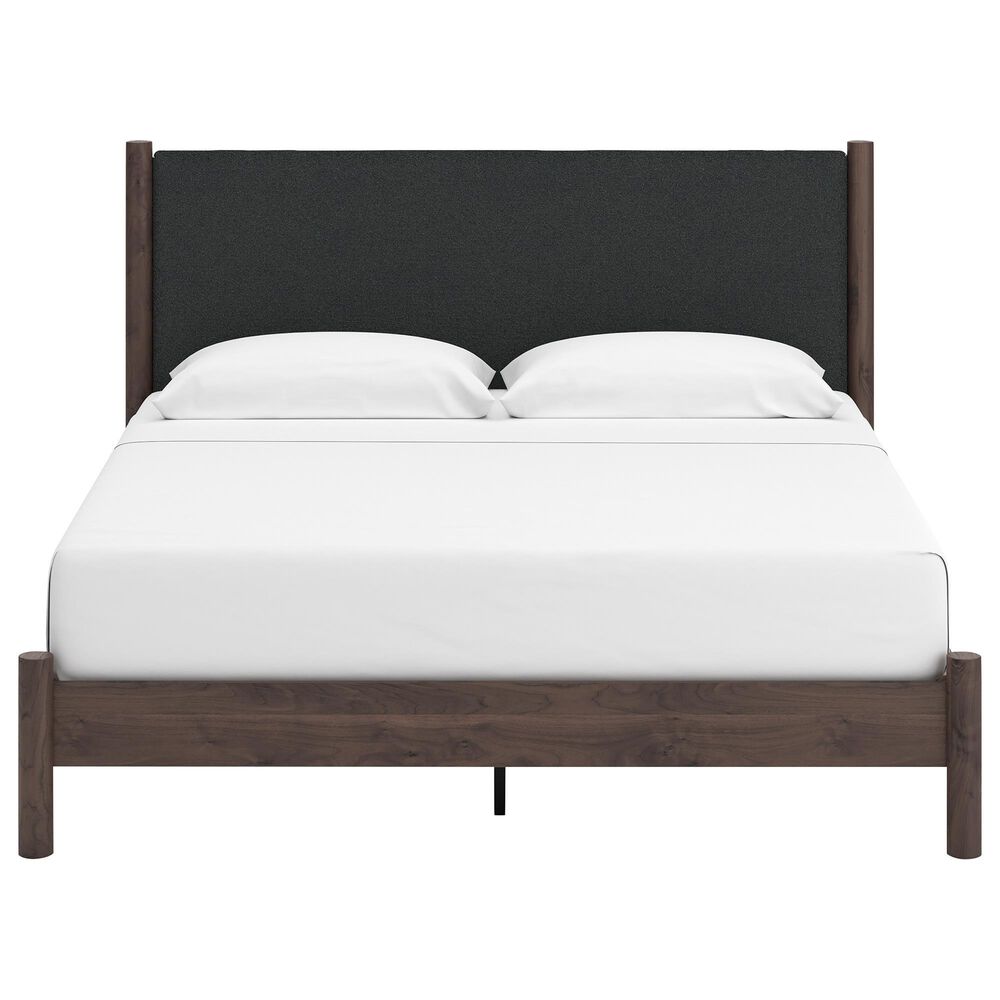 Ashley Pamytta King Upholstered Panel Platform Bed in Rich Brown, , large