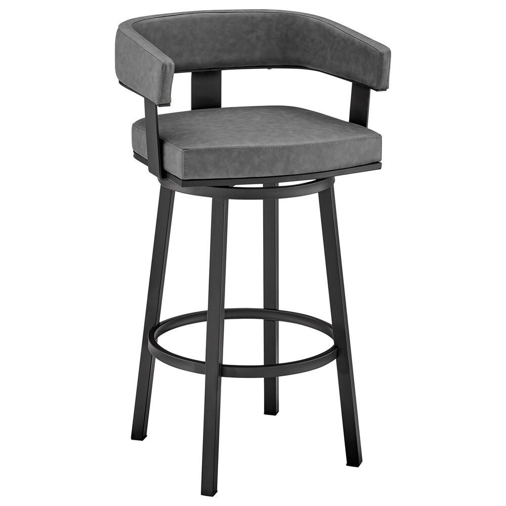 Armen Living Lorin 30" Swivel Bar Stool with Gray Cushion in Matte Black, , large